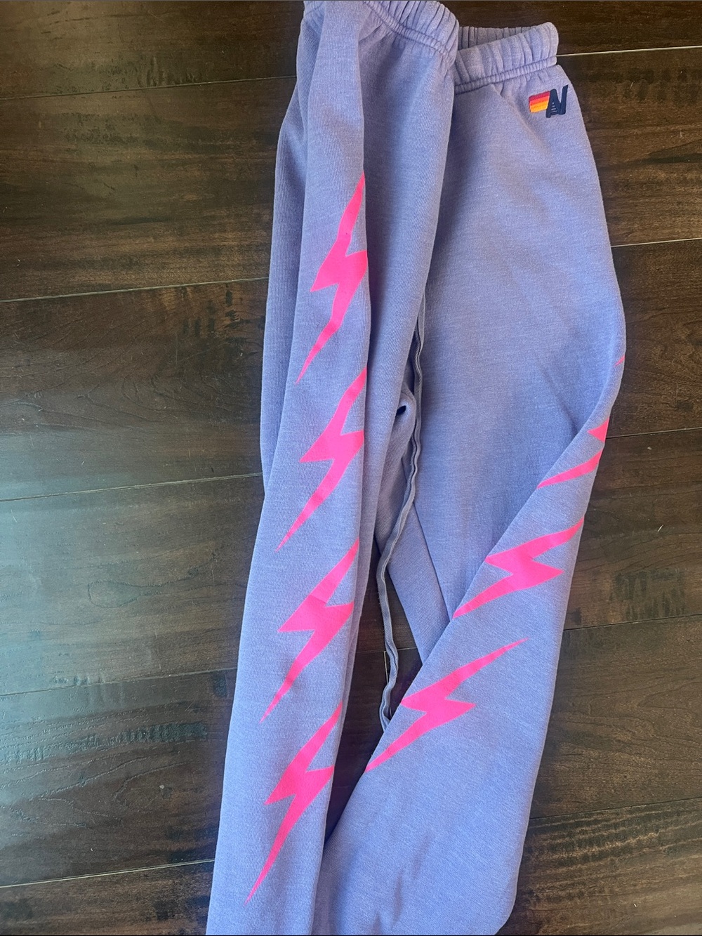 Aviator Nation Lavender BOLT 4 SWEATPANTS Neon Pink Bolts XS - Picture 5 of 6